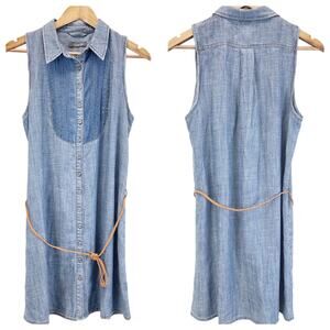 Level 99 Shirt‎ Dress Womens Small Chambray Tencel Linen Pintuck Minimal Coastal